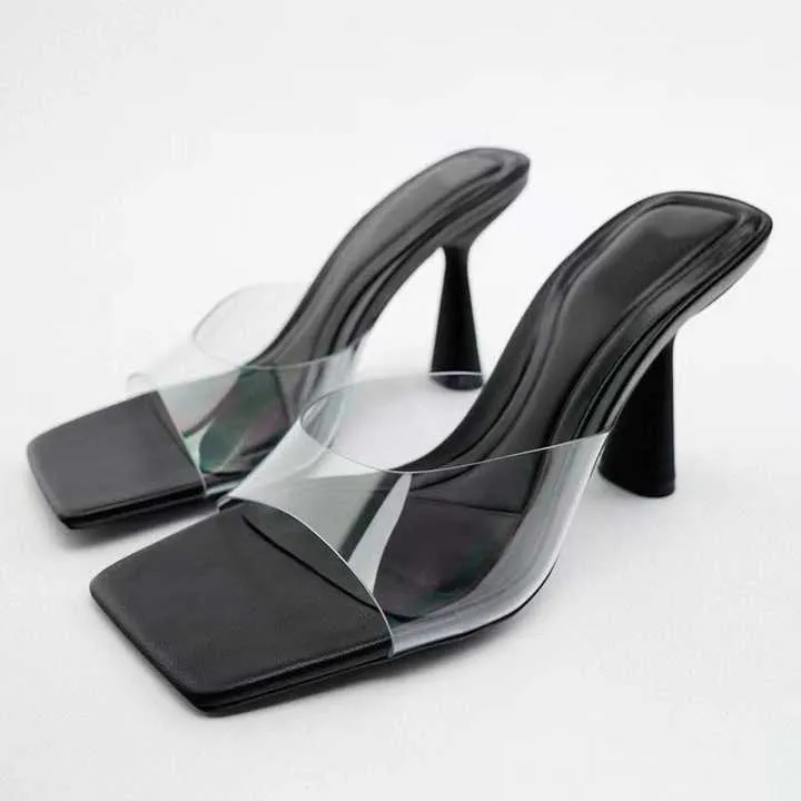 صنادل نسائية بكعب شفاف - Women's transparent heel sandals