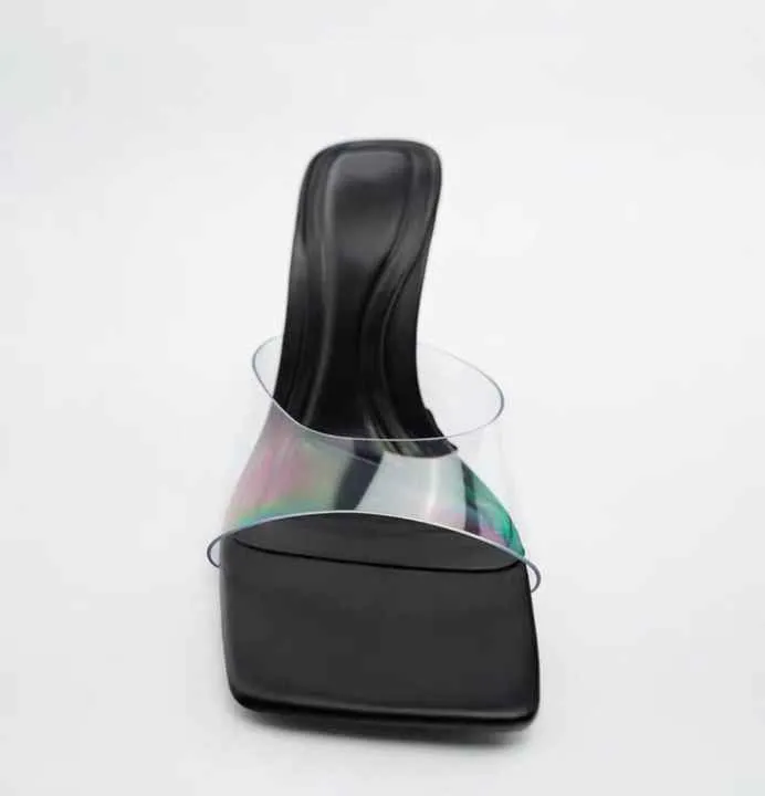 صنادل نسائية بكعب شفاف - Women's transparent heel sandals