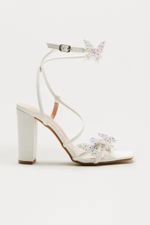 Asya Butterfly Ankle Strap Heels - White