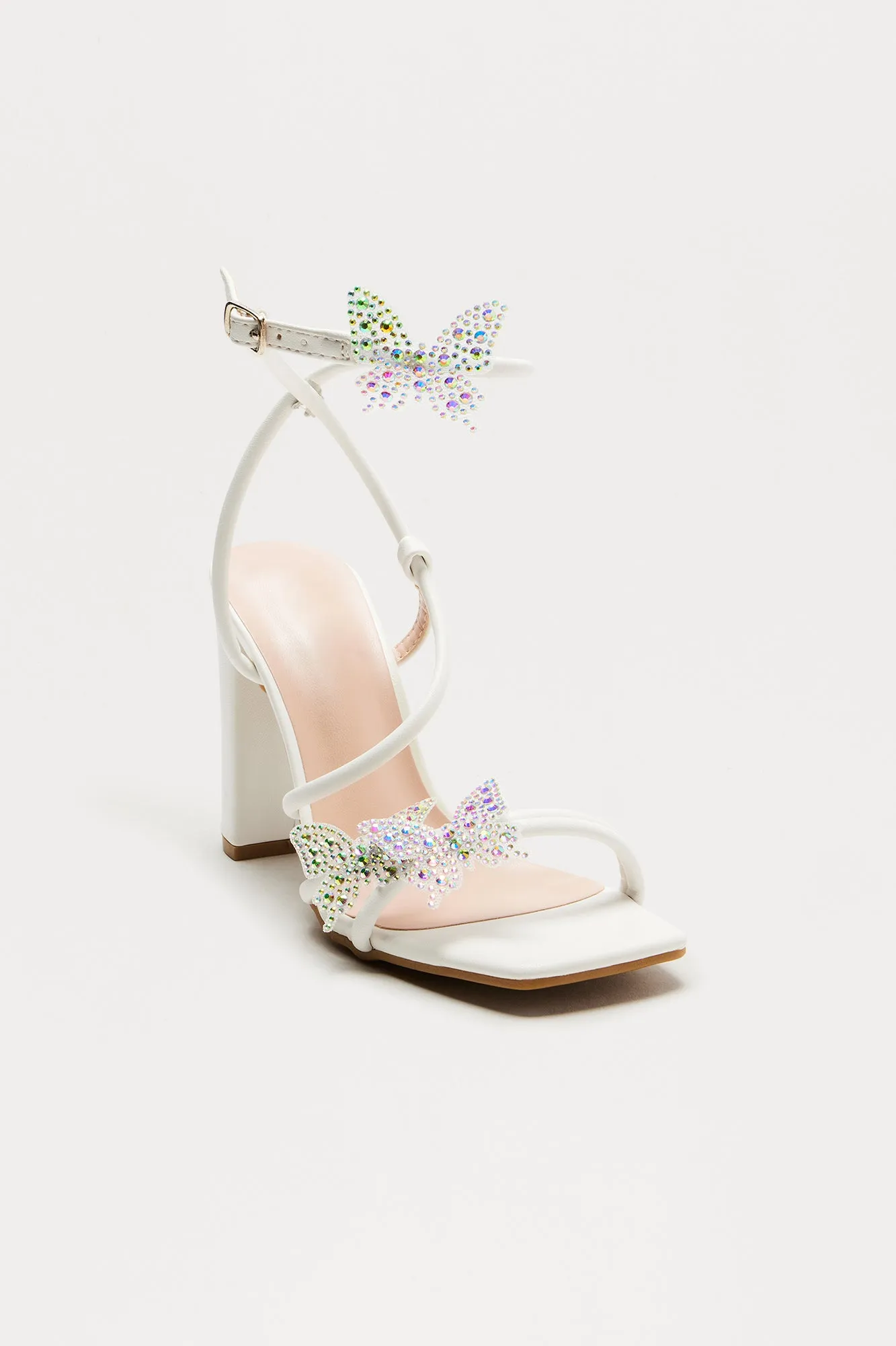 Asya Butterfly Ankle Strap Heels - White