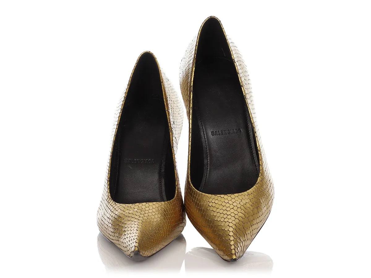 Balenciaga Python Effect Essex Pointy Toe Pumps