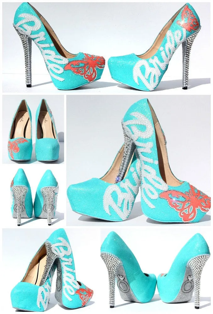 Butterfly Bridal Swarovski Crystal Heels with Pearls