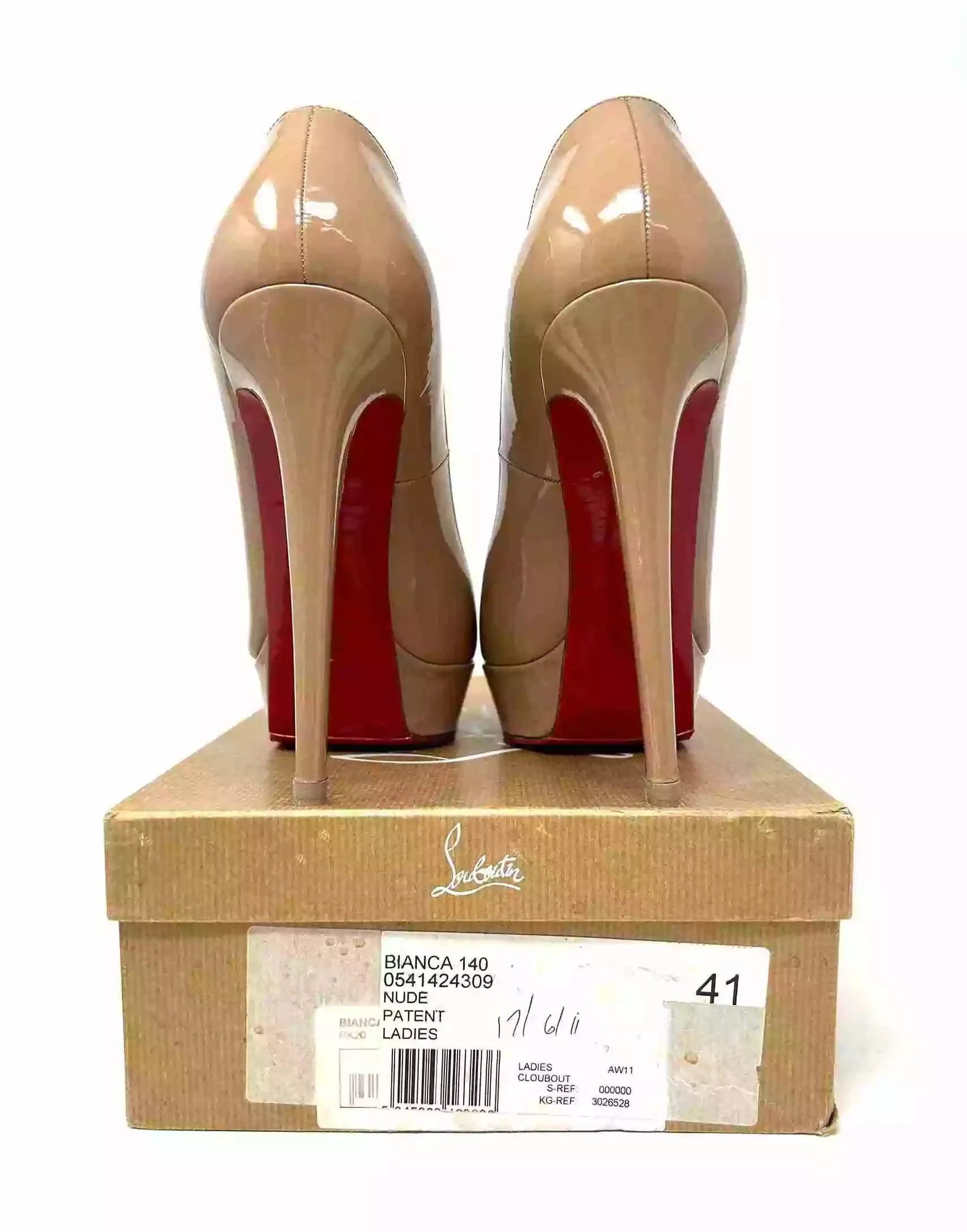 Christian Louboutin Bianca 140 Nude Patent Leather Platform Heels 41 UK 8
