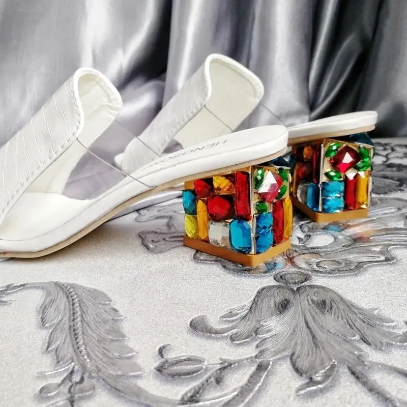 Colorful Rhinestone Crystals Heels Peep Toe Summer Women Shoes
