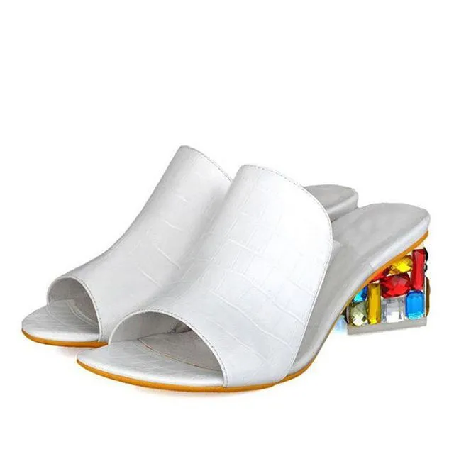 Colorful Rhinestone Crystals Heels Peep Toe Summer Women Shoes