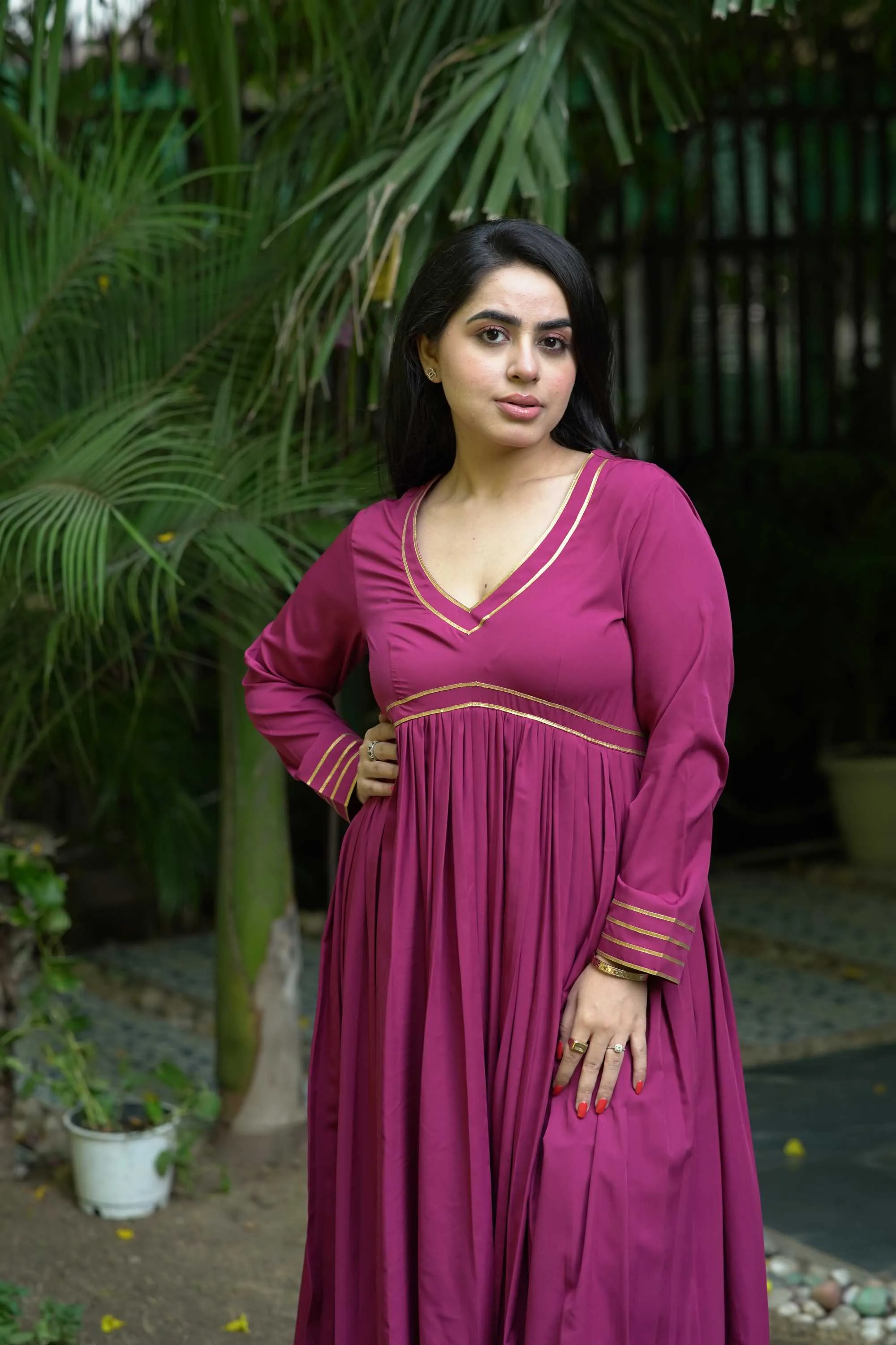 DESIGNER WINE FLARE SUIT SET FOR WOMEN