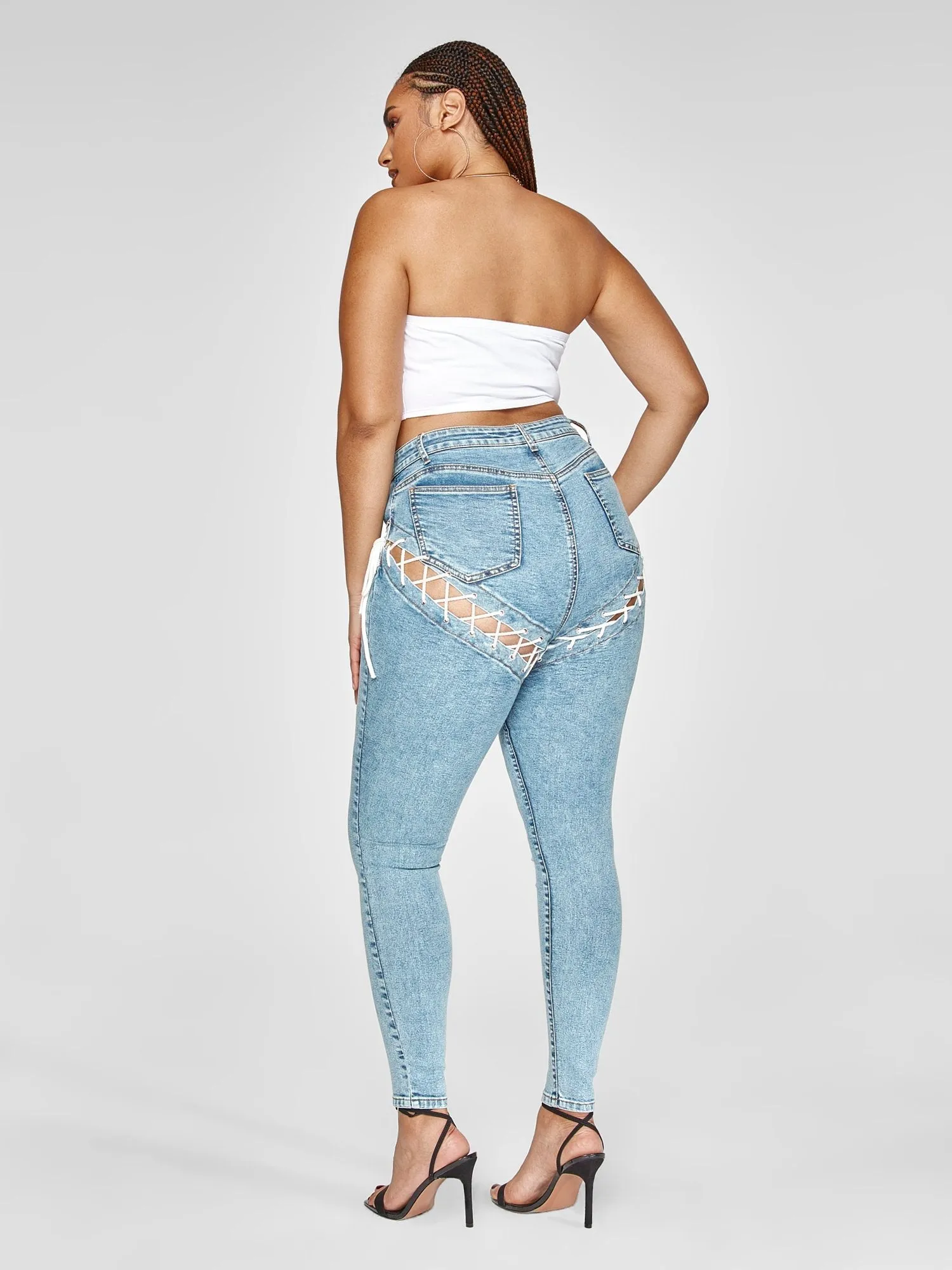 Fashion To Figure - High Rise Lace-Up Detail Skinny Jeans