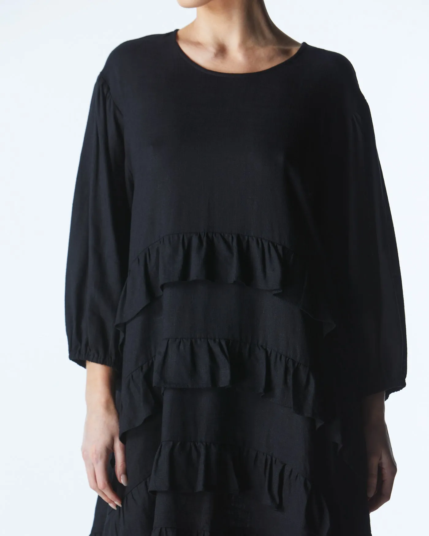 Fate Midsummer Ruffle Long Sleeve Mini Dress Black