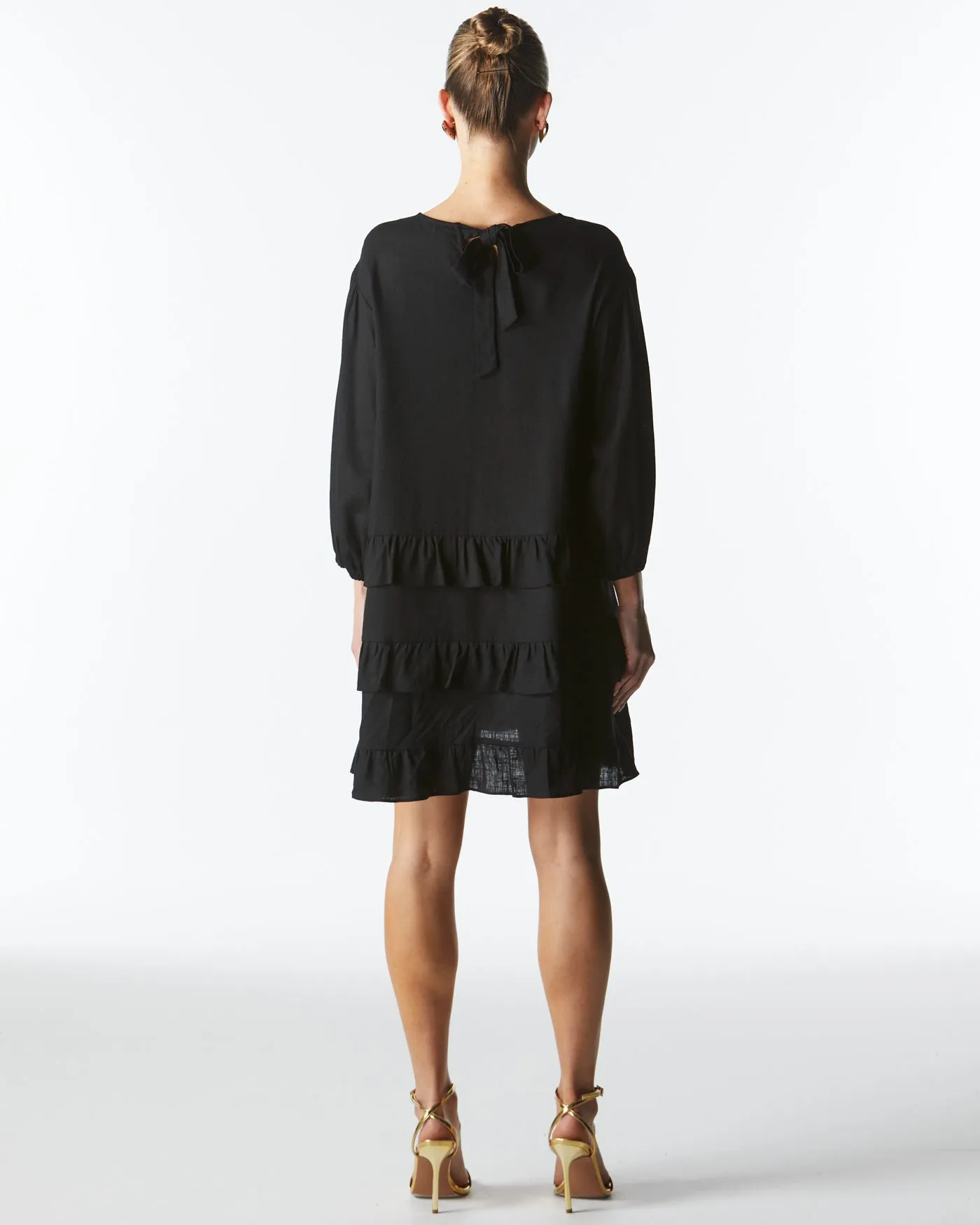 Fate Midsummer Ruffle Long Sleeve Mini Dress Black