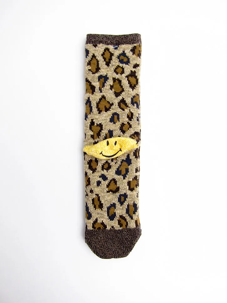 Kapital Yarns Smiley Socks, Brown Leopard