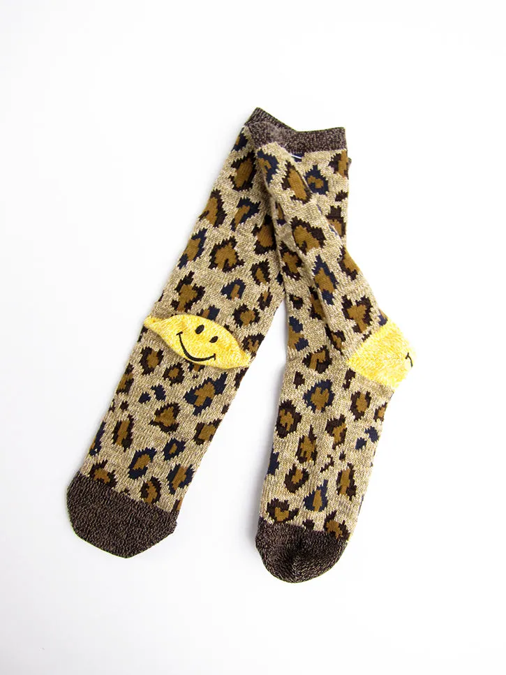 Kapital Yarns Smiley Socks, Brown Leopard