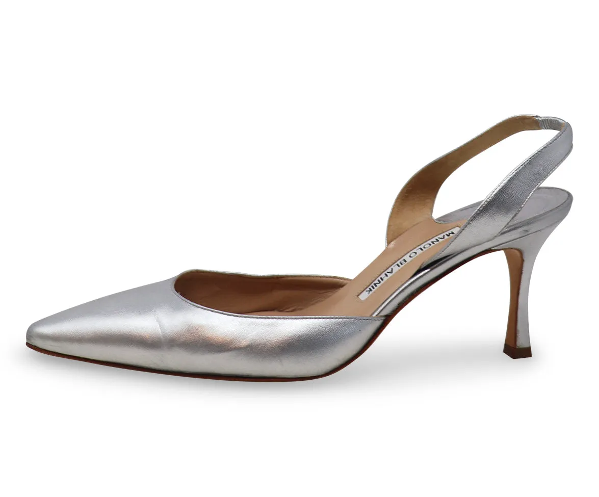 Manolo Blahnik Silver Leather Slingbacks sz 8.5