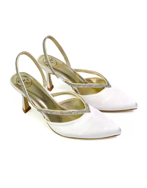 Marissa Pointed Toe Diamante Sling Back Strappy Stiletto Bridal Heels in Turquoise