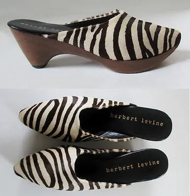 RARE Vintage 1960's Herbert Levine Zebra Sculpted Wood Platform Heels Clogs 1964