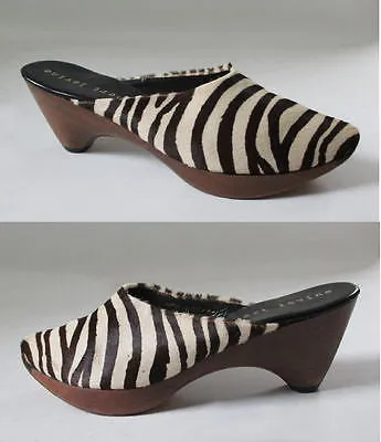 RARE Vintage 1960's Herbert Levine Zebra Sculpted Wood Platform Heels Clogs 1964