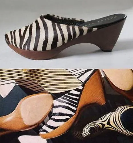 RARE Vintage 1960's Herbert Levine Zebra Sculpted Wood Platform Heels Clogs 1964