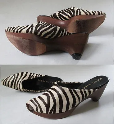 RARE Vintage 1960's Herbert Levine Zebra Sculpted Wood Platform Heels Clogs 1964