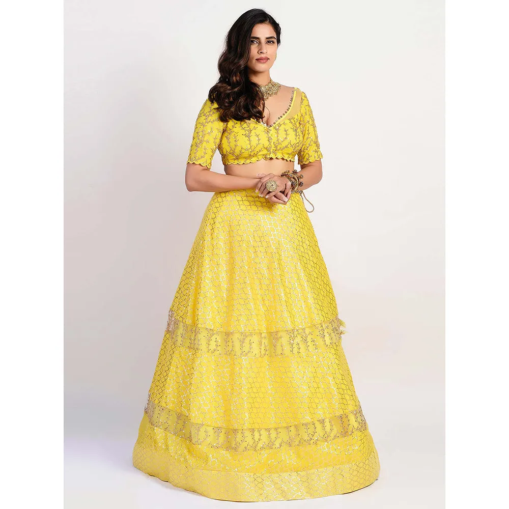 Rishi & Vibhuti yellow Embellished Blouse And Lehenga With Dupatta (Set of 3)