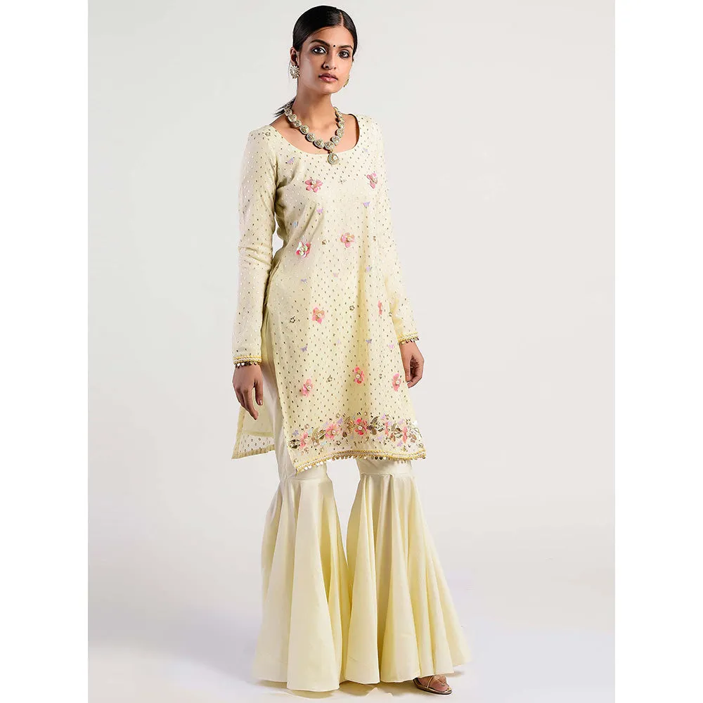 Rishi & Vibhuti Yellow Embellished Kurta And Gharara With Dupatta (Set of 3)