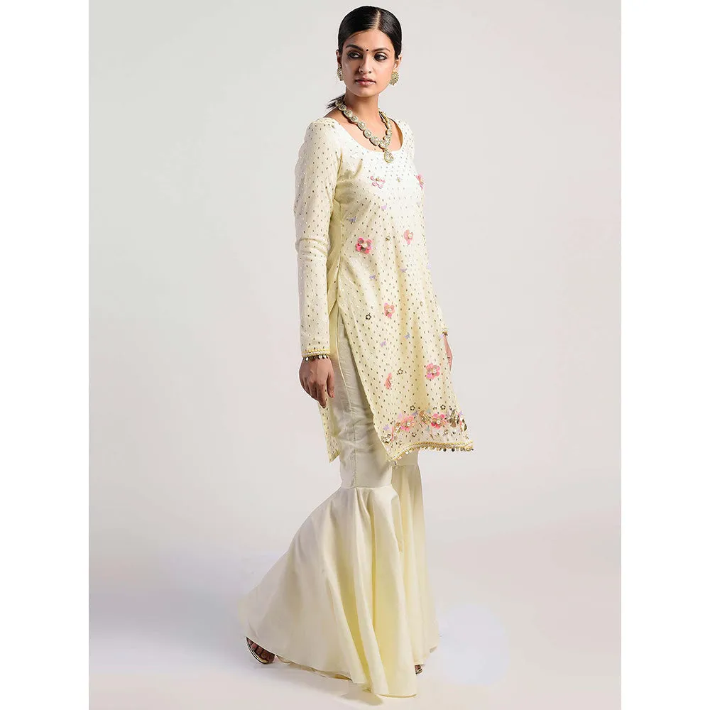 Rishi & Vibhuti Yellow Embellished Kurta And Gharara With Dupatta (Set of 3)