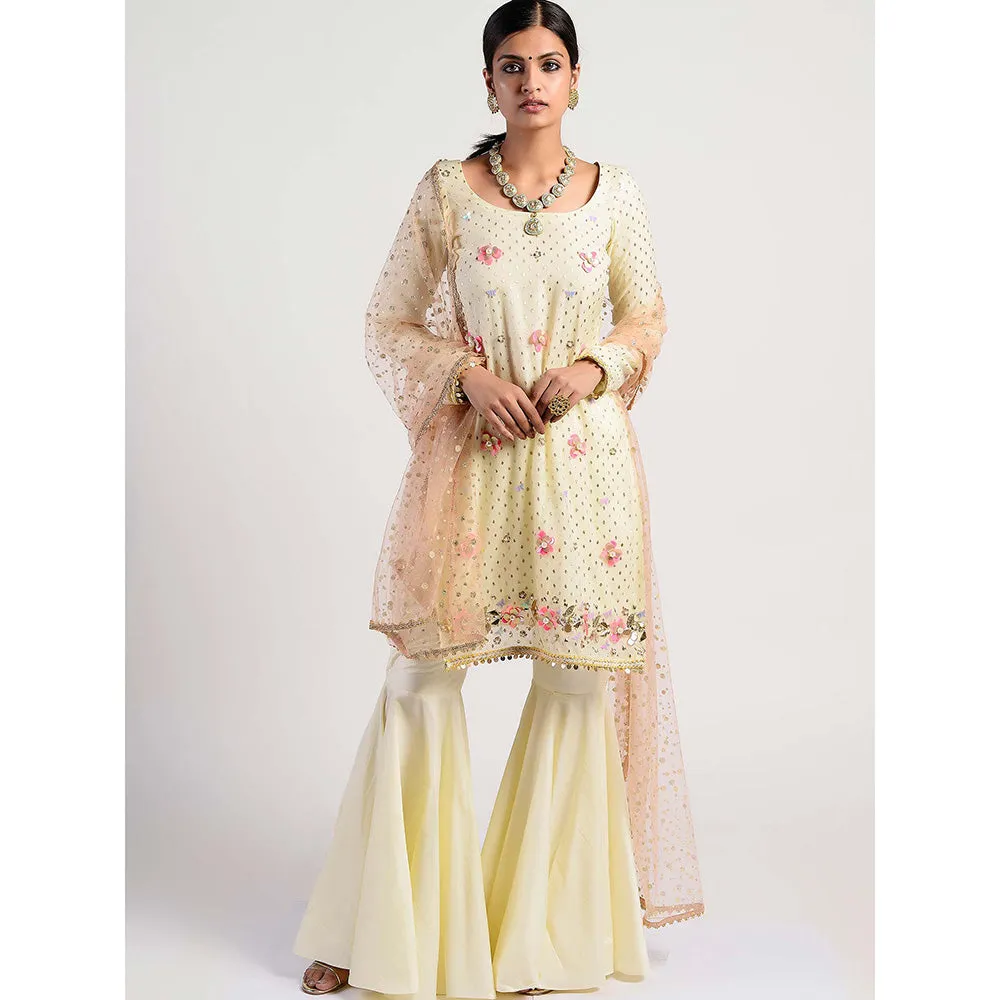 Rishi & Vibhuti Yellow Embellished Kurta And Gharara With Dupatta (Set of 3)