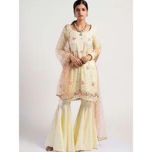 Rishi & Vibhuti Yellow Embellished Kurta And Gharara With Dupatta (Set of 3)