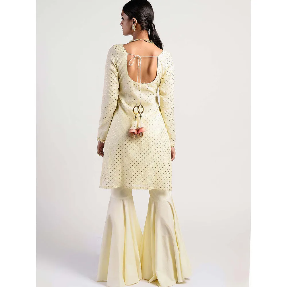 Rishi & Vibhuti Yellow Embellished Kurta And Gharara With Dupatta (Set of 3)