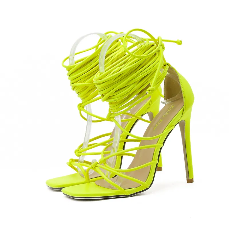Sexy Stilettoes Ankle Lace Strap Up Heels Square Toe