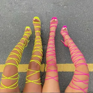 Sexy Stilettoes Ankle Lace Strap Up Heels Square Toe