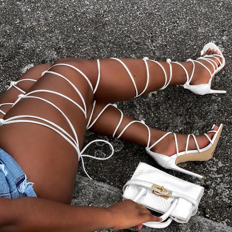 Sexy Stilettoes Ankle Lace Strap Up Heels Square Toe
