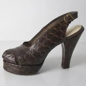  Vintage 40's Exotic Skin Alligator Platform Slingback Heels Shoe WWII  7.5